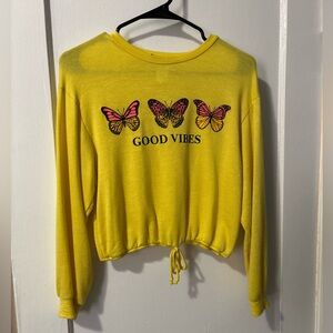 Posh Posh Yellow W Butterflies “Good Vibes” Cropped Long Sleeve Womans XS